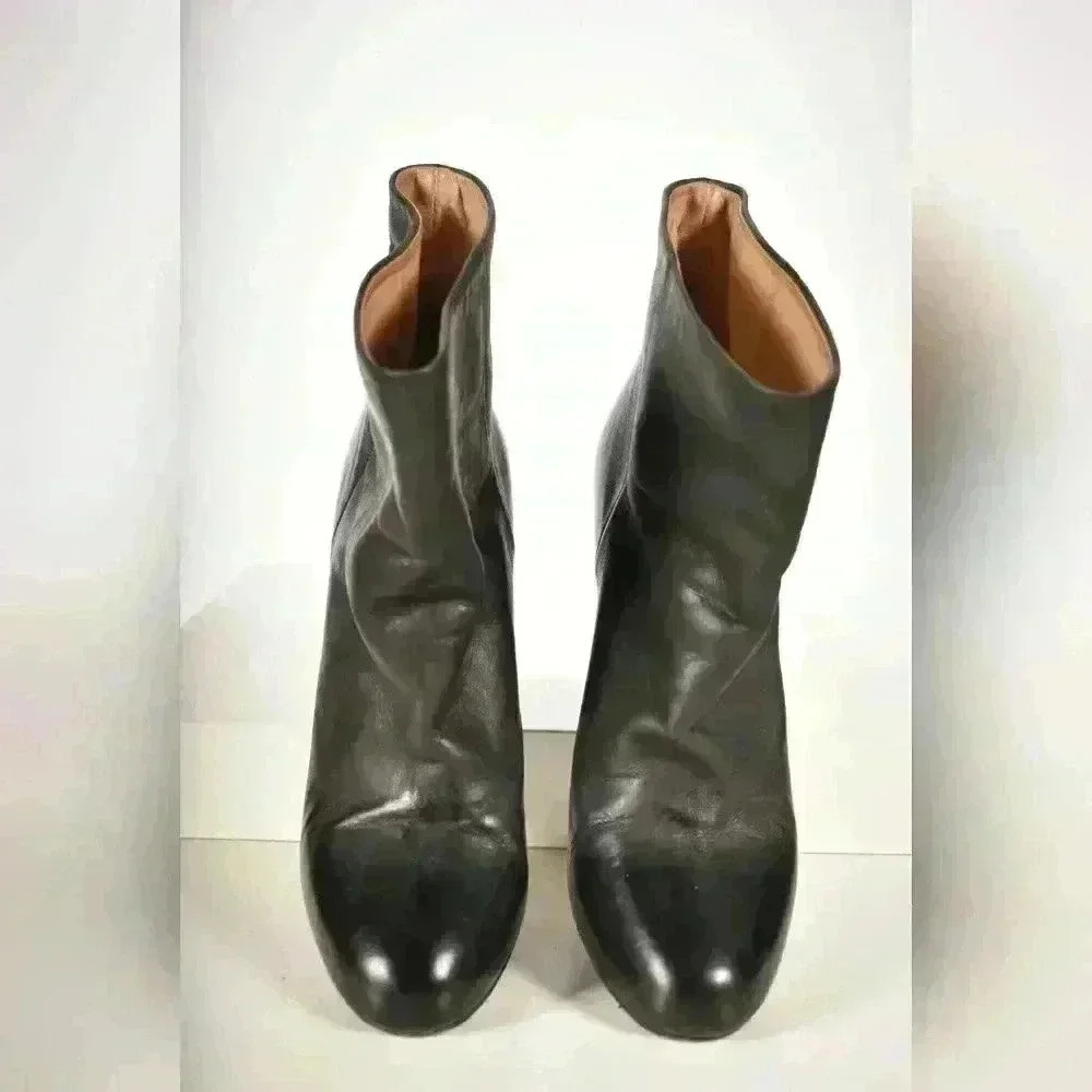 Maison Martin Margiela Black Wedge Leather Boots Heels Pumps 38EU 8US  Italy - Picture 2 of 7